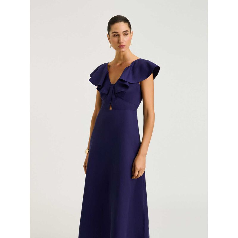 Veronika Maine Linen Lyocell Blend Ruffle Neck Dress image number 3